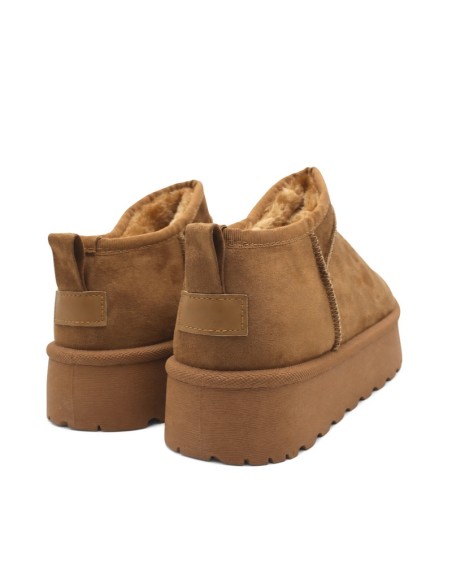 Vista trasera de botín Mini Platform camel mujer