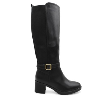 Bota negra mujer tacón con caña elástica vista lateral