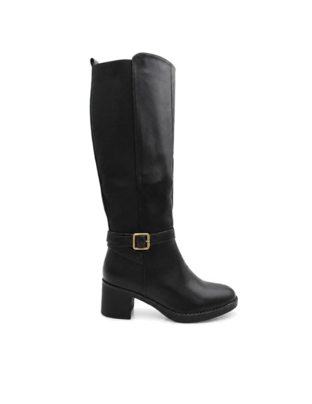 Bota negra mujer tacón con caña elástica vista lateral