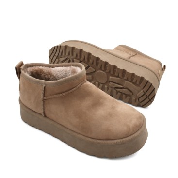 Botín australiano beige corto con plataforma de 3,5 cm