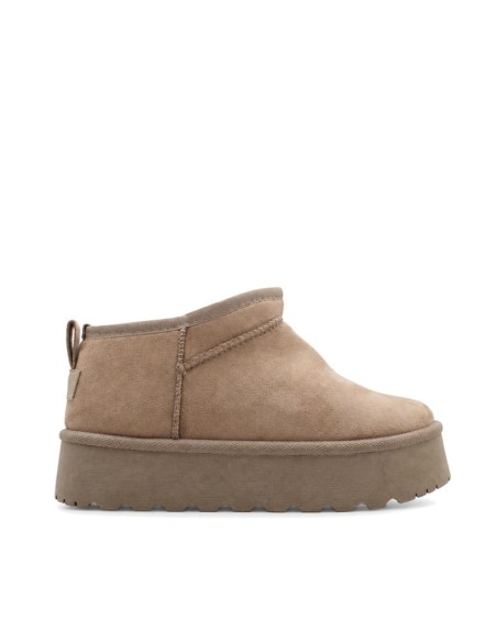 Botín australiano plataforma mujer taupe vista lateral