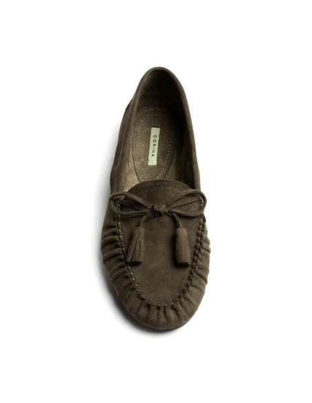 Mocasín con borlas verde kaki mujer vista superior