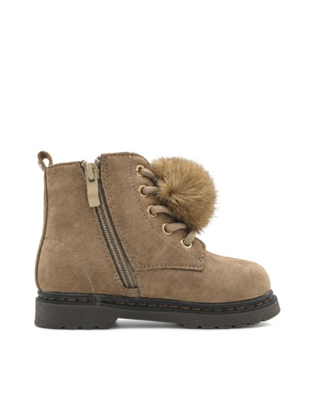 Bota militar taupe niña con cremallera lateral interior