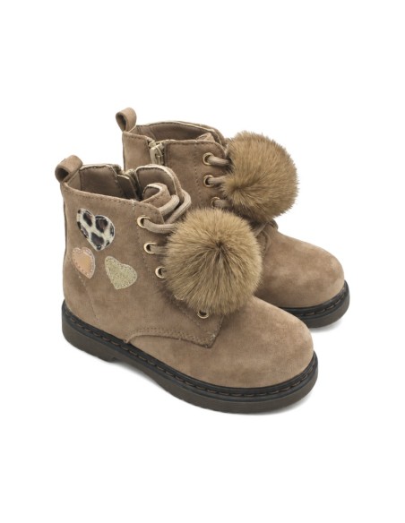Botas militares taupe niña con pompón decorativo