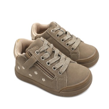 Botín taupe niña con cremallera lateral y velcro