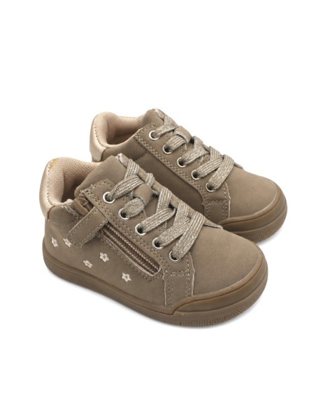 Botín taupe niña con cremallera lateral y velcro