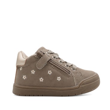 Botín niña taupe con flores bordadas y cordones