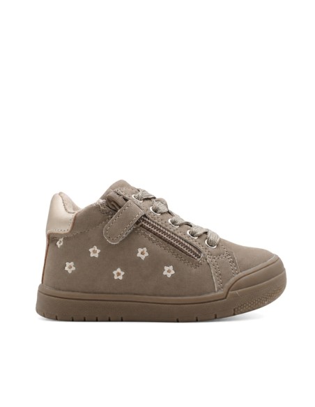 Botín niña taupe con flores bordadas y cordones