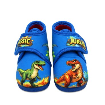 Zapatillas casa dinosaurios azul para bebé y niño