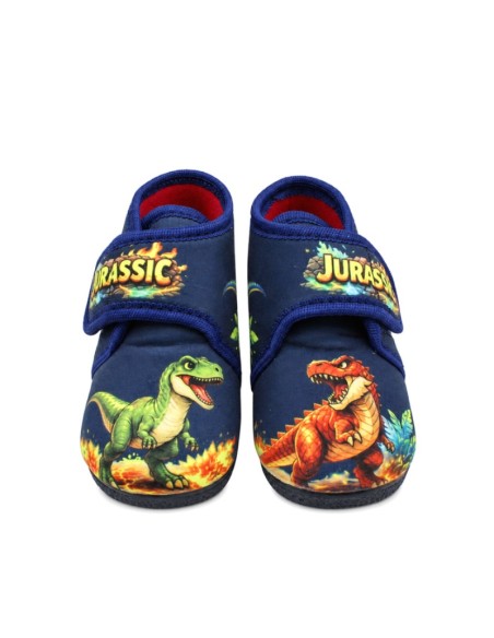 Zapatillas de casa dinosaurio azul marino para niño
