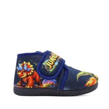 Zapatilla dinosaurio azul marino con velcro vista lateral