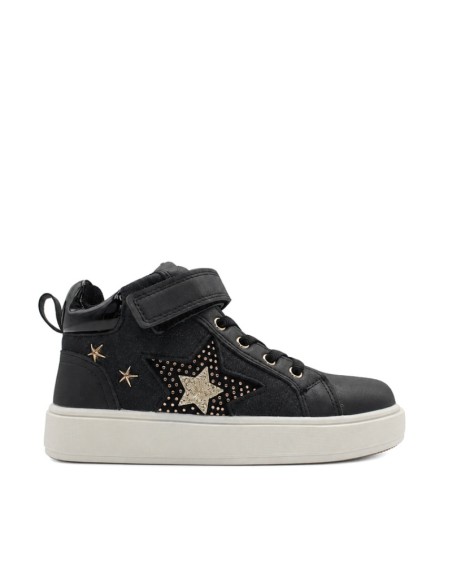 Zapatilla botín niña negra con estrellas y velcro