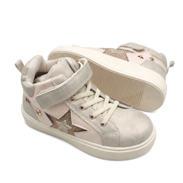 Zapatilla alta dorada niña con velcro y cordón elástico