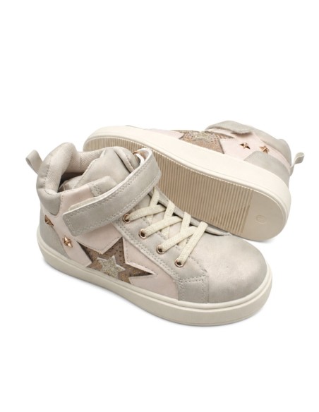 Zapatilla alta dorada niña con velcro y cordón elástico