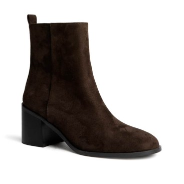 Botín marrón chocolate de tacón ancho para mujer en antelina Corina M6855 vista en perspectiva