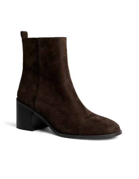 Botín marrón chocolate de tacón ancho para mujer en antelina Corina M6855 vista en perspectiva