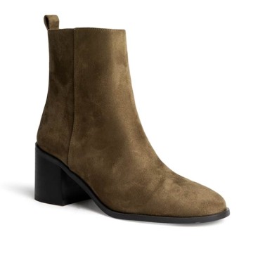 Botín camel de tacón bloque para mujer en antelina Corina M6855 vista en perspectiva