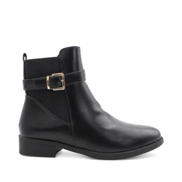 Botín elástico negro mujer con hebilla vista lateral