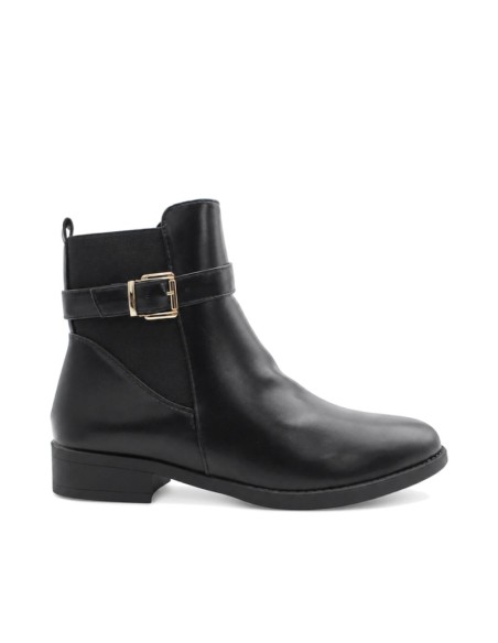 Botín elástico negro mujer con hebilla vista lateral