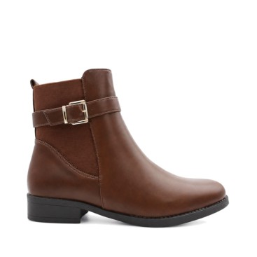Botín plano elástico camel mujer vista lateral