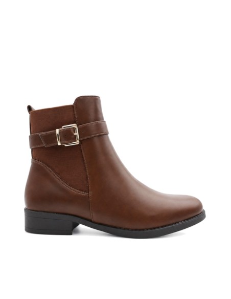 Botín plano elástico camel mujer vista lateral