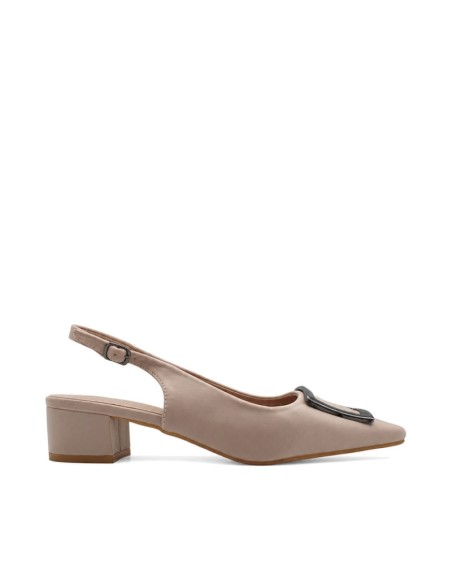 Zapato beige destalonado tacón bajo mujer vista lateral