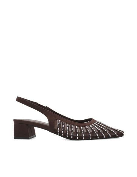 Zapato fiesta marrón destalonado mujer vista lateral