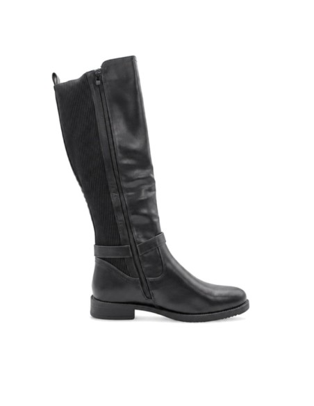 Bota negra mujer con panel elástico y cremallera lateral