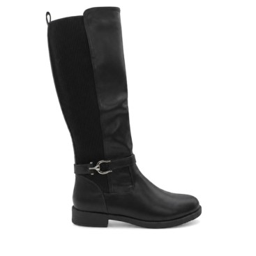 Bota plana negra tallas grandes mujer con hebilla vista lateral