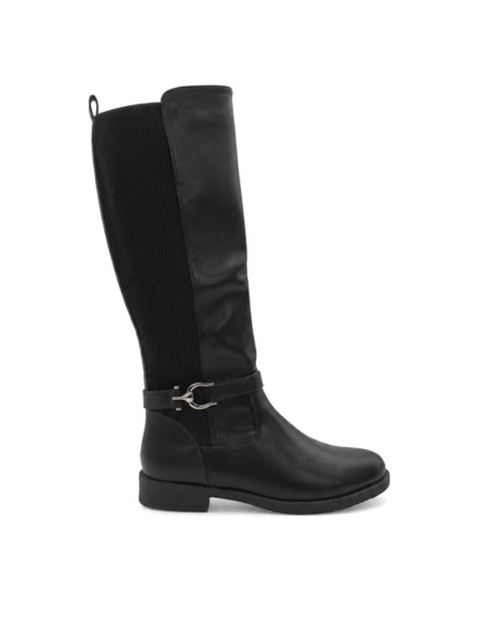 Bota plana negra tallas grandes mujer con hebilla vista lateral