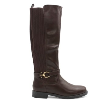Bota plana marrón tallas grandes mujer vista lateral