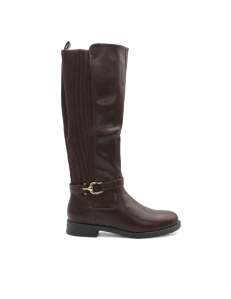 Bota plana marrón tallas grandes mujer vista lateral