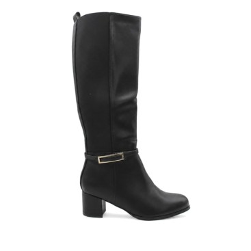 Bota alta negra con tacón mujer vista lateral