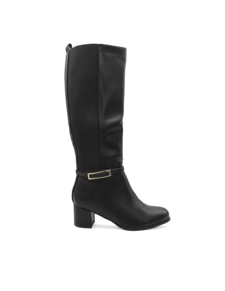 Bota alta negra con tacón mujer vista lateral