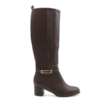 Bota alta marrón con tacón mujer vista lateral