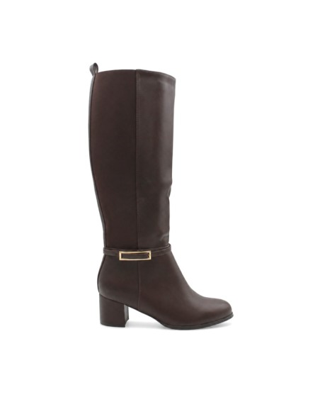 Bota alta marrón con tacón mujer vista lateral