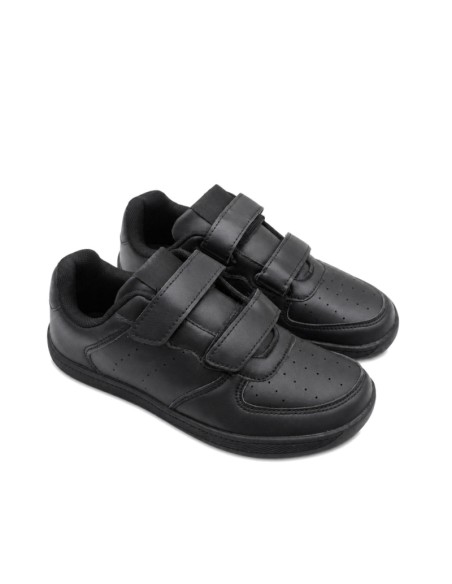 Zapatillas negras barefoot mujer y cadete vista tres cuartos