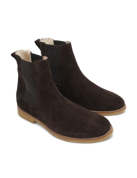 Bota Chelsea de serraje marrón para hombre vista lateral