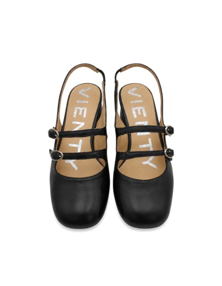 Zapatos Mary Jane negros de piel con doble tira y hebilla