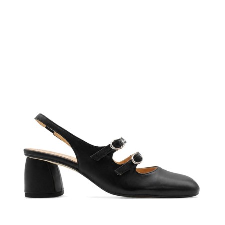 Zapato Mary Jane negro de piel con tacón Vienty