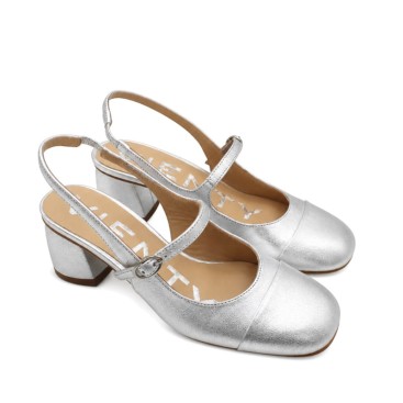 Zapato destalonado plata Vienty con tacón ancho de 5,5 cm