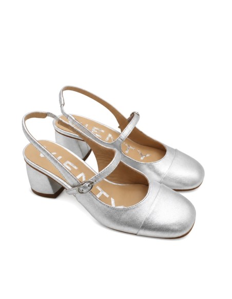 Zapato destalonado plata Vienty con tacón ancho de 5,5 cm