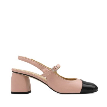Zapato de tacón rosa Vienty con puntera negra vista lateral