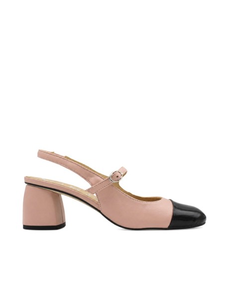 Zapato de tacón rosa Vienty con puntera negra vista lateral