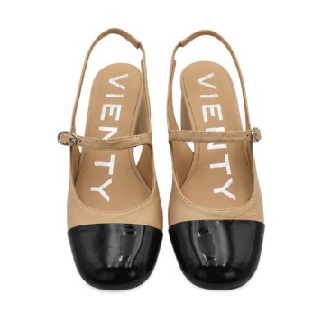 Zapato bicolor Vienty camel y negro vista frontal