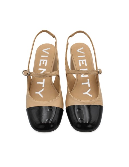 Zapato bicolor Vienty camel y negro vista frontal