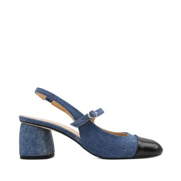 Zapatos de tacón vaqueros Vienty con puntera negra vista lateral