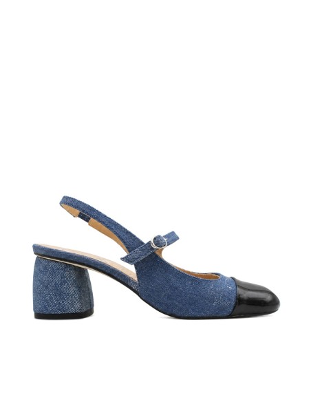 Zapatos de tacón vaqueros Vienty con puntera negra vista lateral