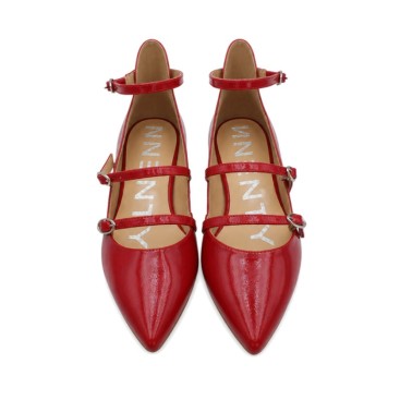 Zapato rojo Vienty de piel con tiras sobre el empeine