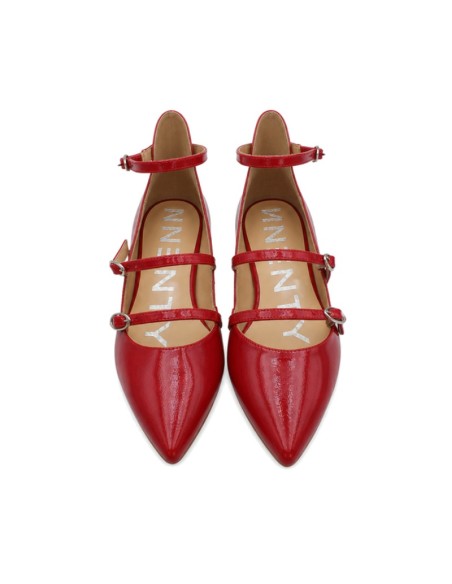 Zapato rojo Vienty de piel con tiras sobre el empeine
